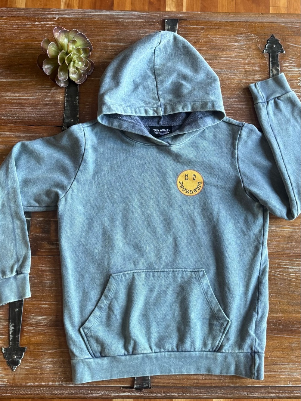 Kids' Blue Hooded Sweatshirt with Yellow No Problemo Graphic by Tiny Whales